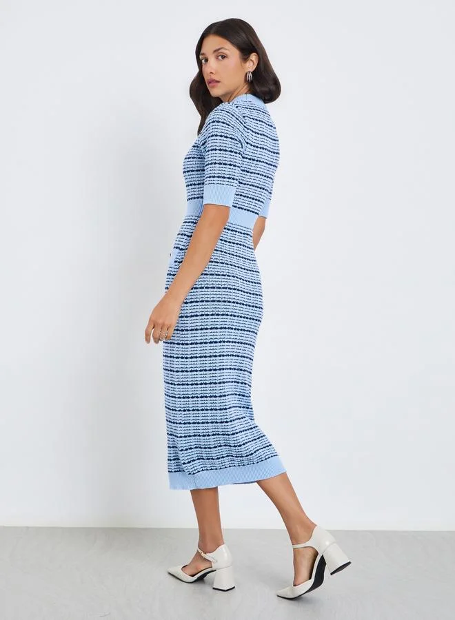 Styli  Women Knit Midi Dress with Short Sleeves for Women | Best Price UAE